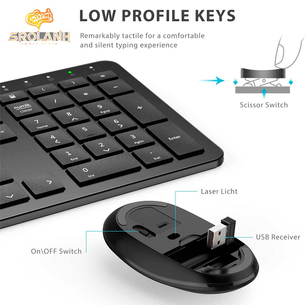 iClever Full Size Wireless Keyboard With Number Pad ICGK08 SROLANH